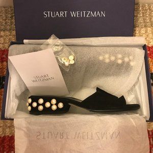 STUART WEITZMAN Black Suede Sliderpearl